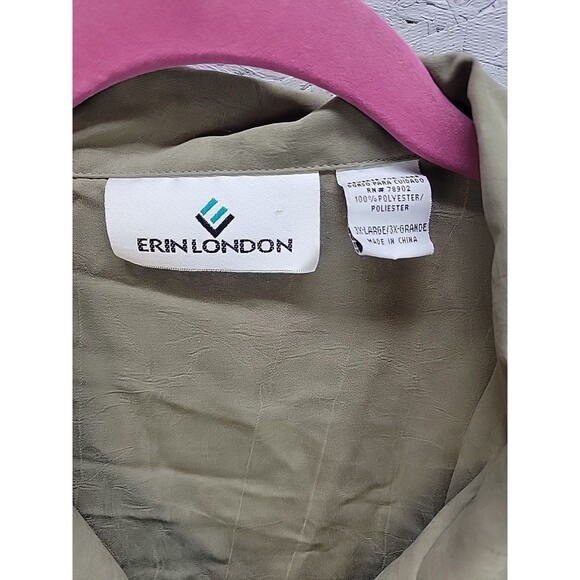 Erin London Casual Button Up Shirt 3X LongSleeve Green Jacket Blouse - Picture 5 of 8
